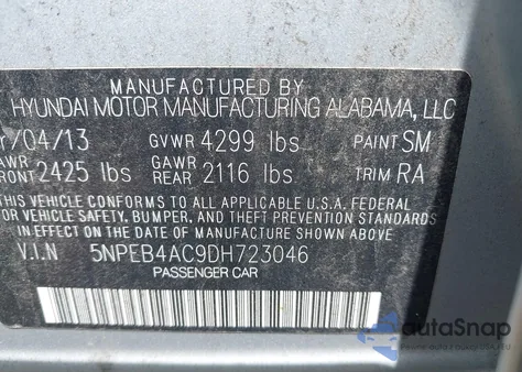 2013 Hyundai Sonata Gls из США, поврежденный, VIN 5NPEB4AC9DH723046